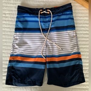 Goodfellow & Co. Swim Trunks Stripes Drawstring Pockets Blue White Orange Men S